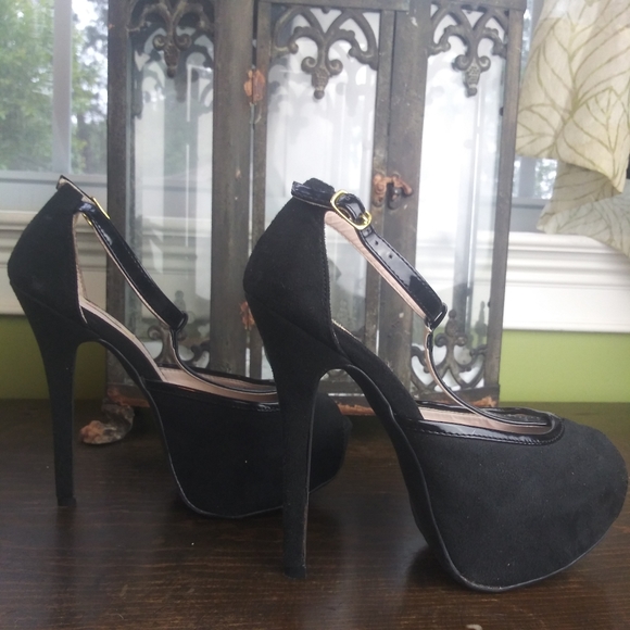 Black Open Toe Ankle Strap Platform High Heel - Picture 5 of 7